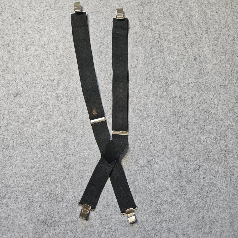 Vintage Black X-Back Suspenders Adjustable Silver Clip-On Braces Mens Unisex